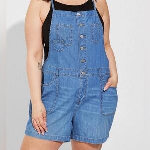 Torrid Lightweight Denim Jumper Shortall Overalls Women Sz.18 Tie Top Straps